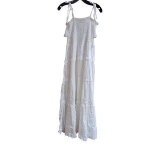 White Smocked Maxi Dress With Tassel Straps by Moda Posa